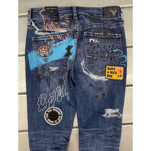 American‎ Eagle Hi Rise Jeggings Jeans Womens 4 Blue Super Stretch Pants - Picture 16 of 16